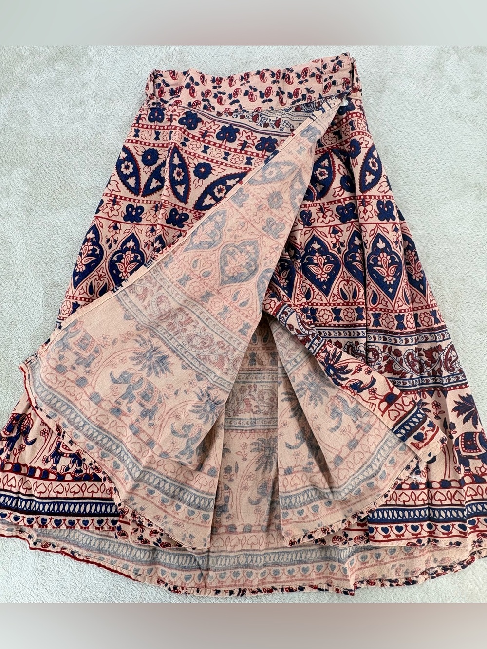 Vintage 1970s Indian block printed cotton tapestry wrap skirt - Picture 4 of 6